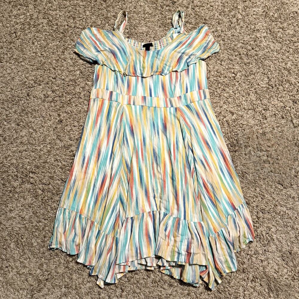 Torrid Womens White Stripe Gauze Cold Shoulder Mini Skater Dress Plus Size 2XL - Picture 3 of 13